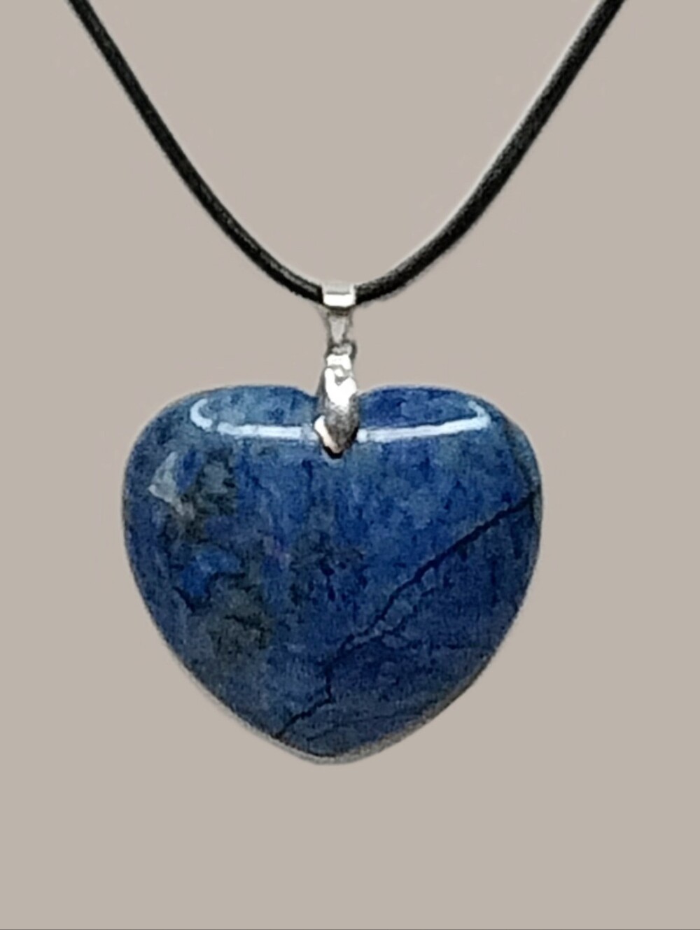 Blue Crazy Lace Agate Heart Pendant Black Leather Necklace  Sterling Silver Boho